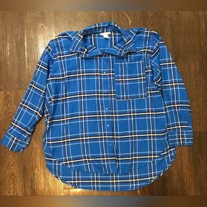 H&M Women's Blue Plaid Button Down Shirt